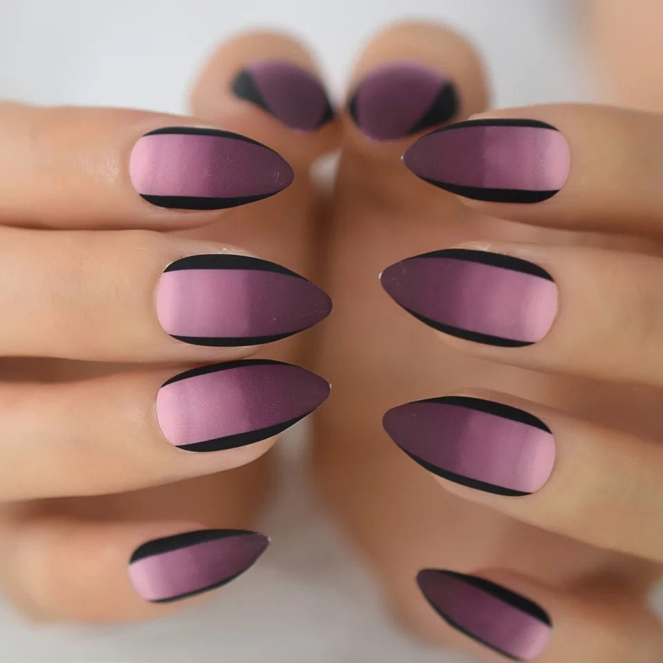 Purple Black Ombre Long Press On Nails – Medium Stiletto Goth Glue-On Set surethings