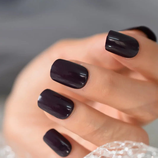 24 dark purple glossy short press-on nails – goth style stick-on nail kit surethings