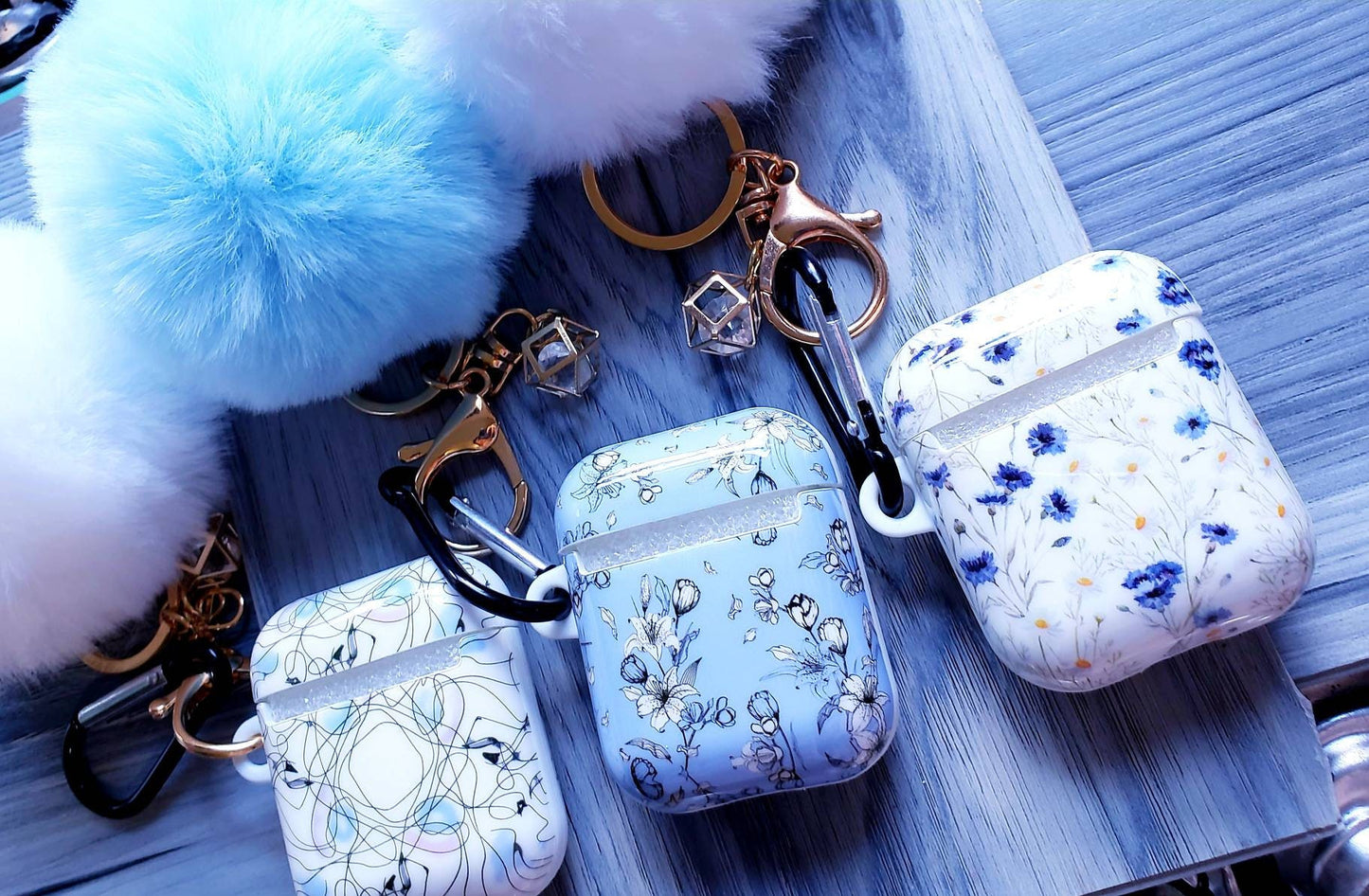 Sunflower Black Pom Pom Keychain Airpod Case 1 and 2 version
