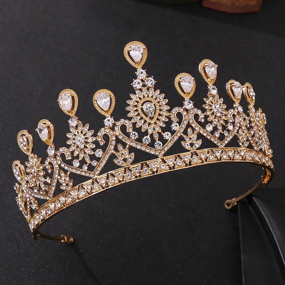 Gold Princess Tiara King Queen headdress jewelry bridal Halloween cosplay 