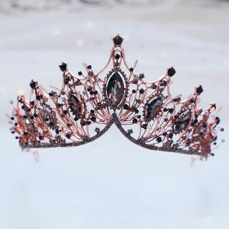 Vintage Baroque Dark Princess Tiara Goth Black Evil Queen tall headdress jewelry