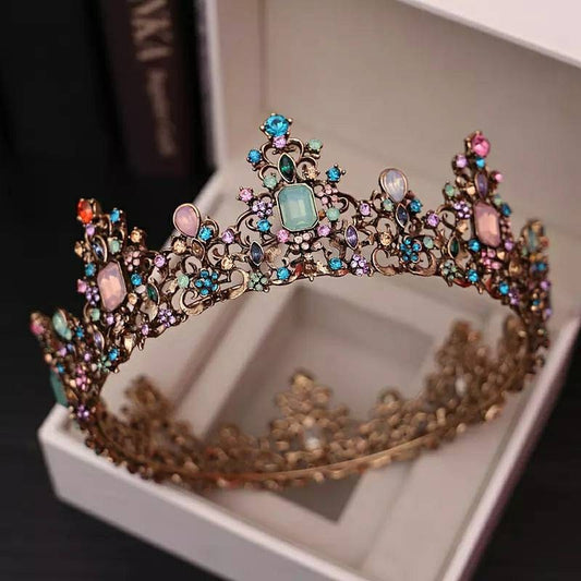 Vintage Baroque  Dark multi color Quinceanera Crowns Goth Purple Evil Queen tall diadem headress