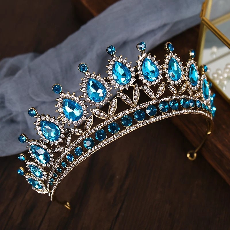 Aqua Blue sapphire Crystal Silver Princess Tiara Detail Princess Queen diadem jewelry 