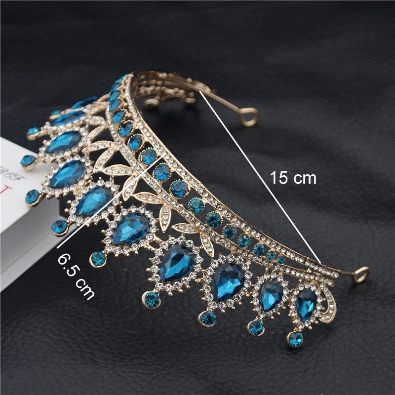 Aqua Blue sapphire Crystal Silver Princess Tiara Detail Princess Queen diadem jewelry