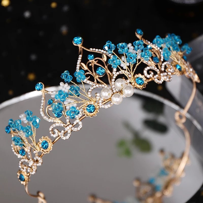 Blue sapphire Crystal Princess Tiara Detail Princess Queen headdress jewelry