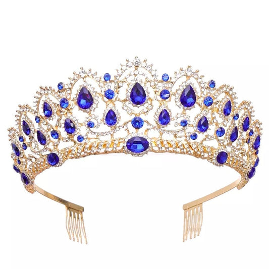 Blue sapphire Crystal Tiara Crown Detail Princess Queen headdress jewelry