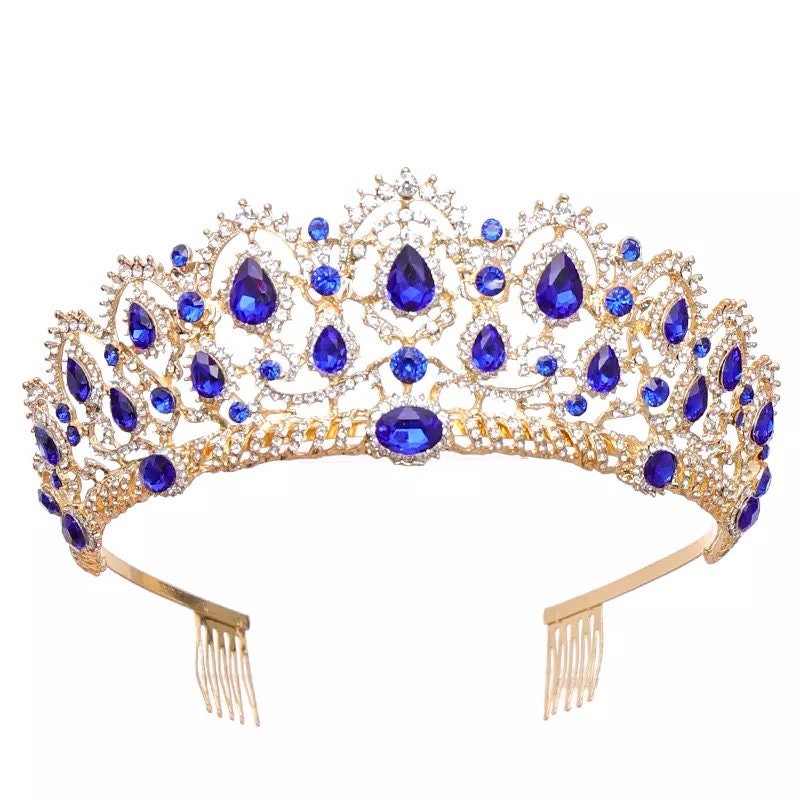 Blue sapphire Crystal Tiara Crown Detail Princess Queen headdress jewelry 