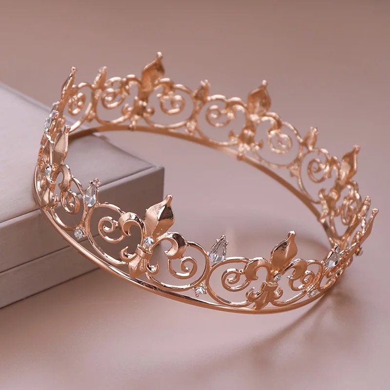 Mens unisex NOLA fleur de lis Gold or Silver King and Queen Crowns headdress