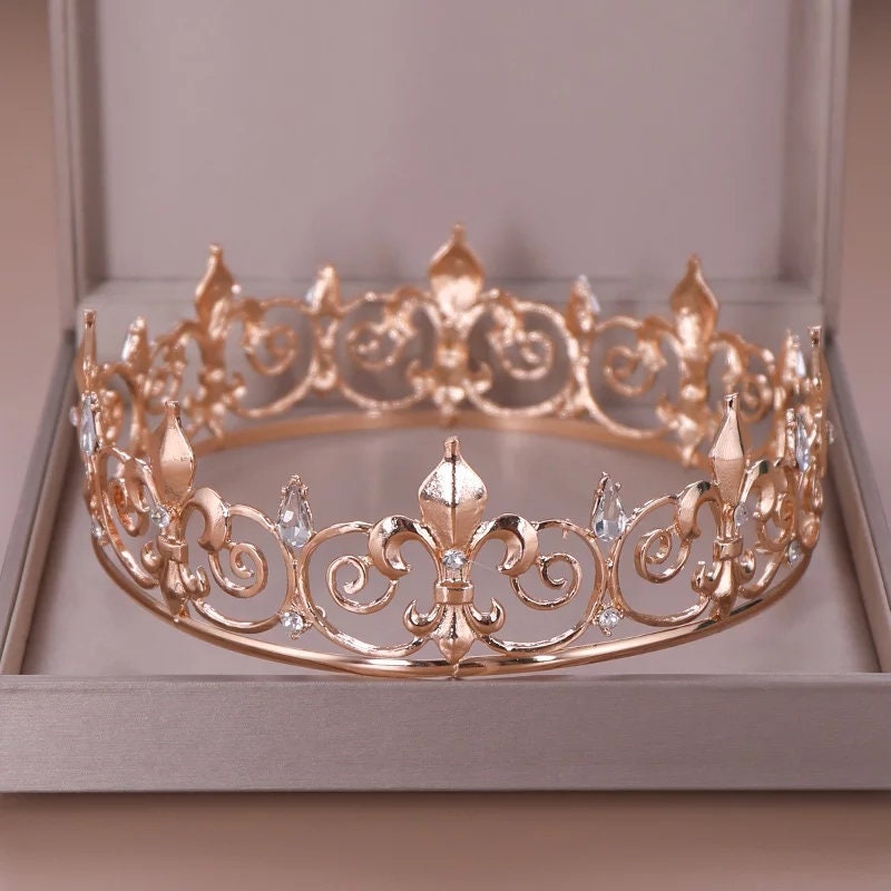 Mens unisex NOLA fleur de lis Gold or Silver King and Queen Crowns headdress