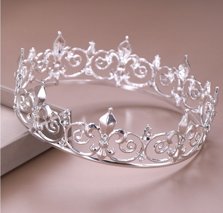 Mens unisex NOLA fleur de lis Gold or Silver King and Queen Crowns headdress