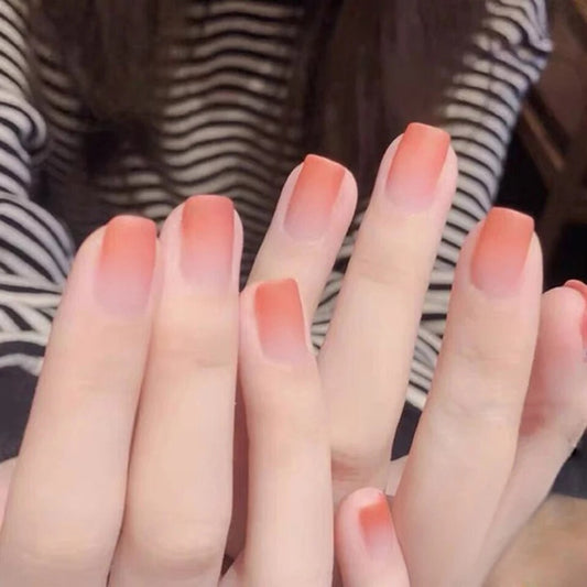 24 Ombre Matte Peach French Tip Short Press on nails glue on nude natural square