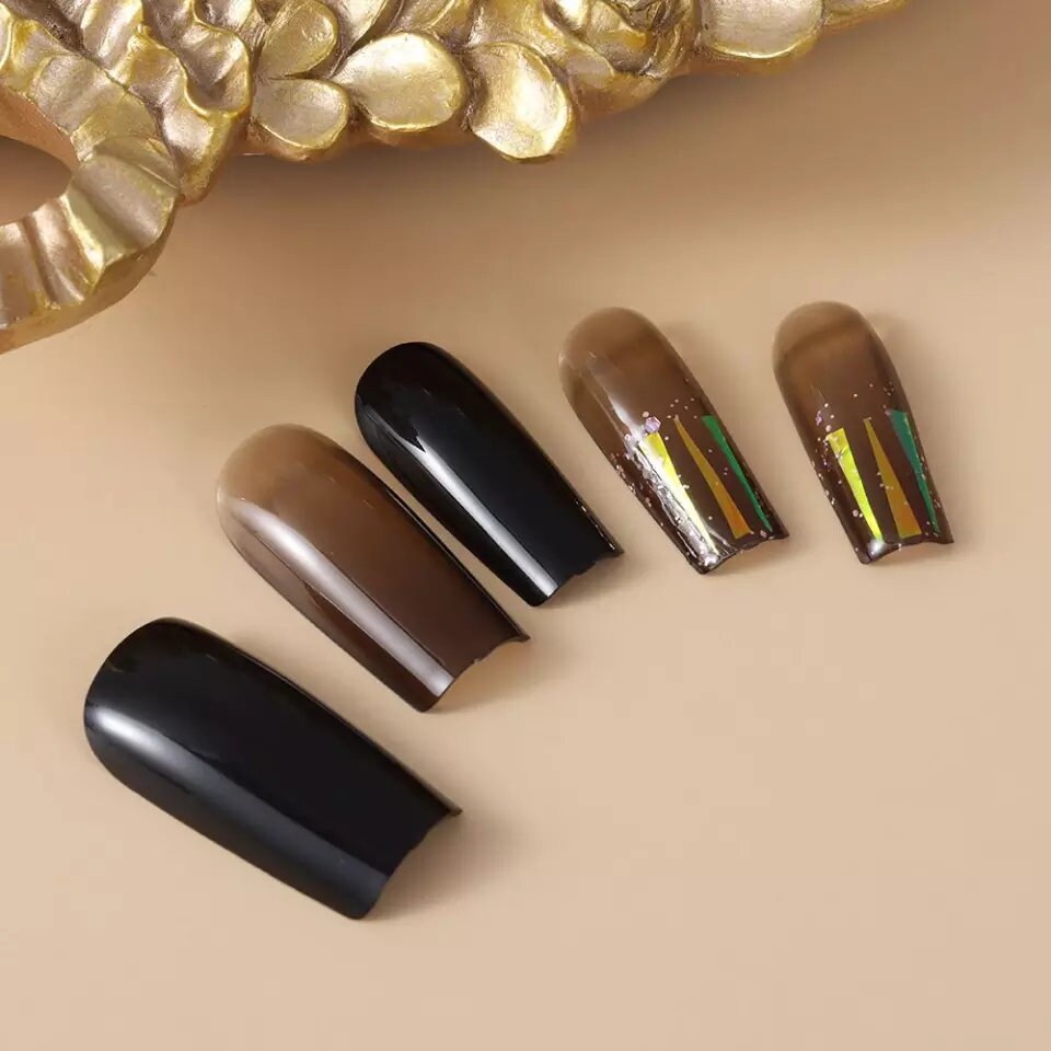 24 Goth Square Monochrome Clear Ombre French Glitter rim Long Press On Nails kit glue on purple dark jelly