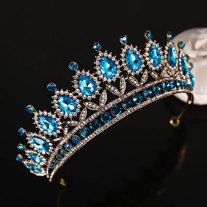 Aqua Blue sapphire Crystal Silver Princess Tiara Detail Princess Queen diadem jewelry 