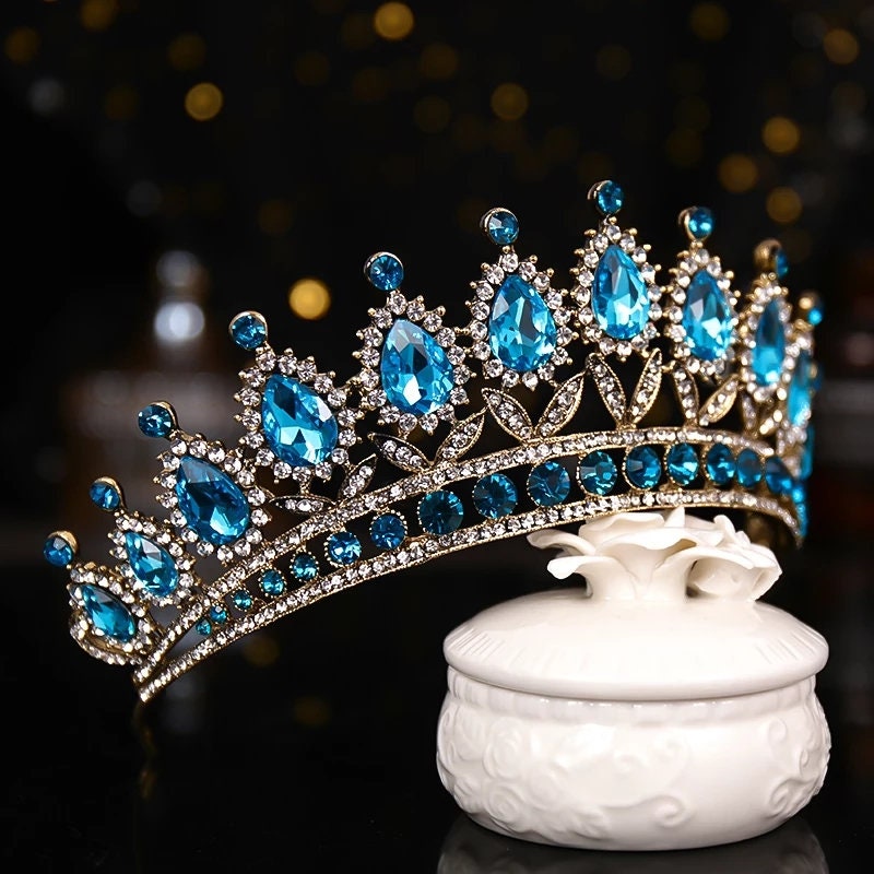 Aqua Blue sapphire Crystal Silver Princess Tiara Detail Princess Queen diadem jewelry 