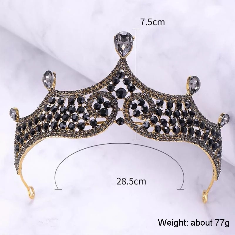 Black gothic tiara crown with vintage baroque design – dark queen bridal cosplay headdress diadem surething