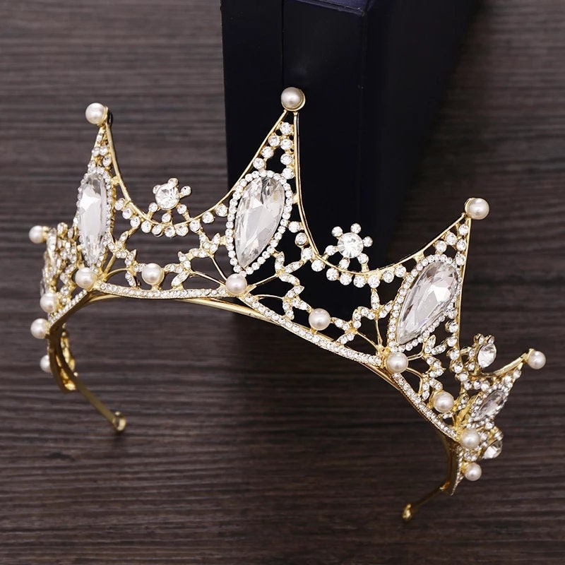 Tall Tiara Crown pointed gold Detailed Princess Queen headdress jewelry 