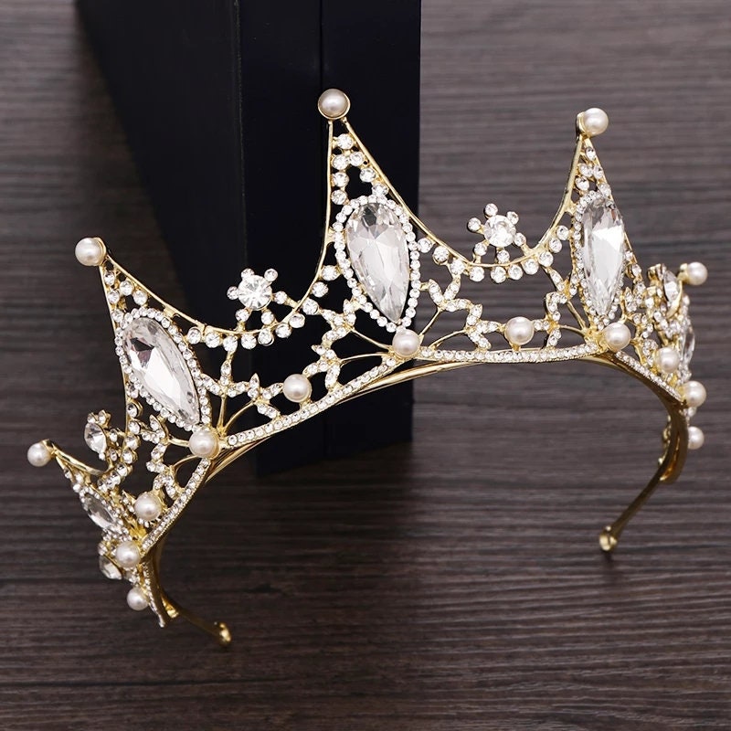Tall Tiara Crown pointed gold Detailed Princess Queen headdress jewelry 