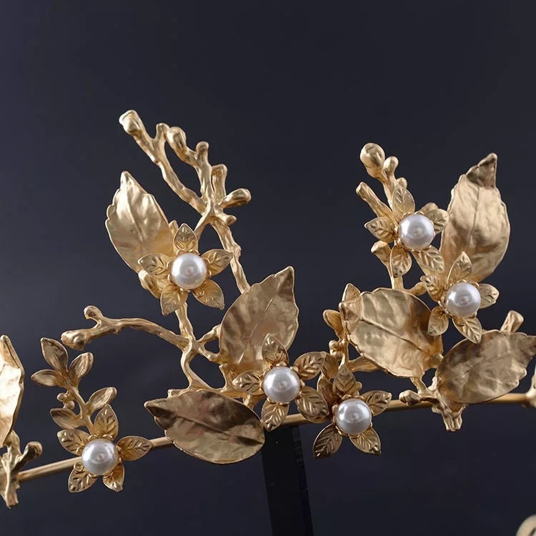 Gold Quinceanera Crowns King Queen headdress vine woodland bridal Halloween cosplay