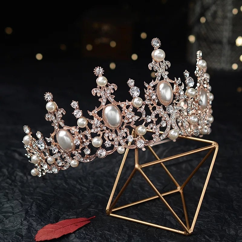 Rose Gold Pearl Princess Tiara  Pink Champagne Pearls Princess Queen headdress 