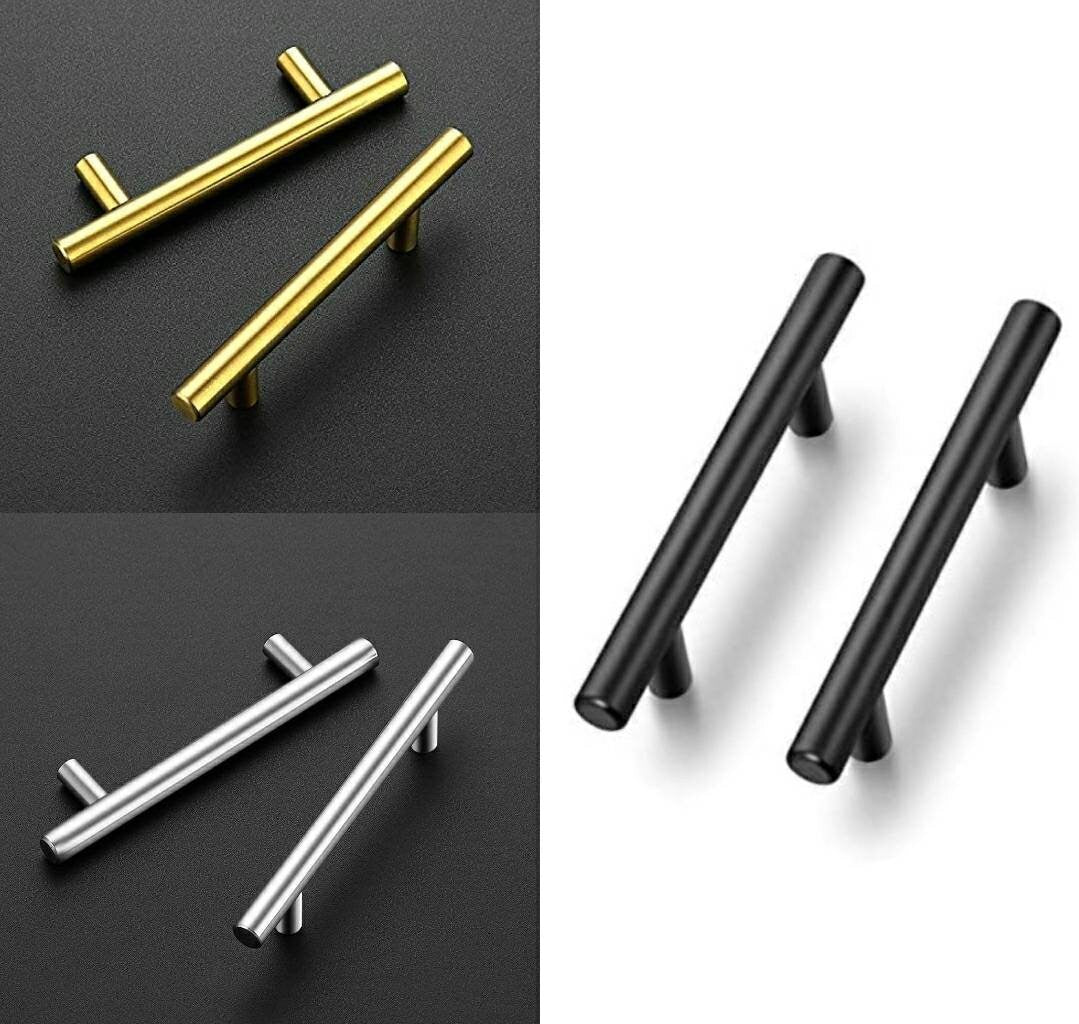 Sleek modern Cabinet Handles door pulls Matte Black Gold Or Silver Chrome shiny luxury drawer wardrobe hardware kitchen brushed nickel