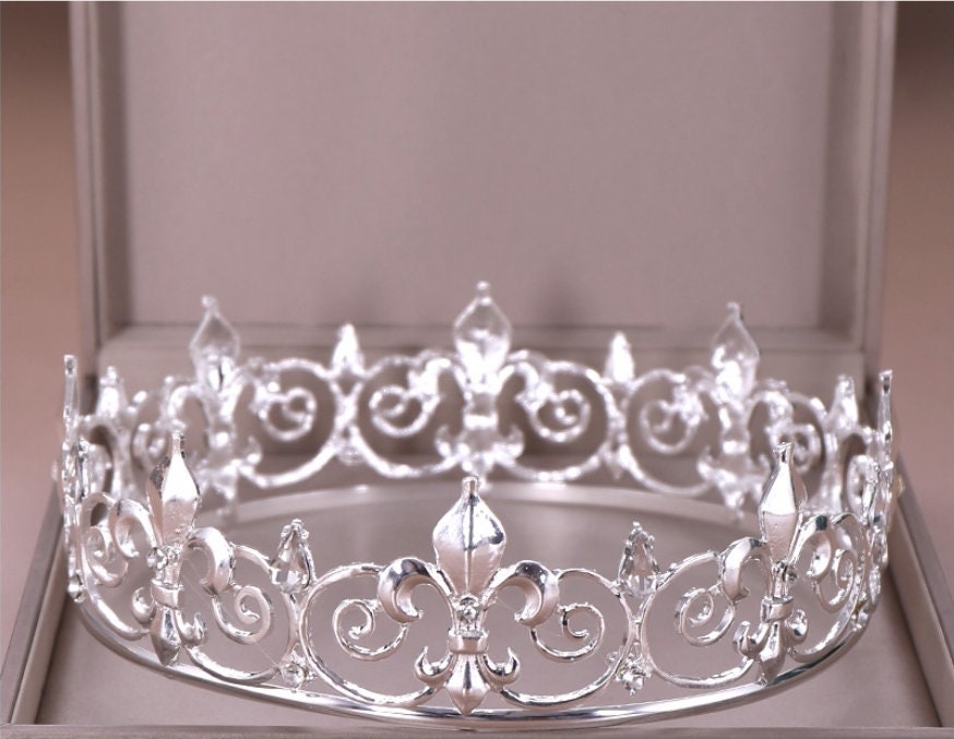 Mens unisex NOLA fleur de lis Gold or Silver King and Queen Crowns headdress