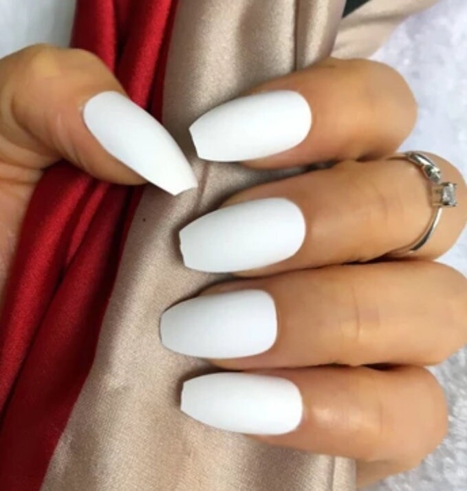 24 Square Medium French Manicure Nude tip White Press on Nails classic Glue on