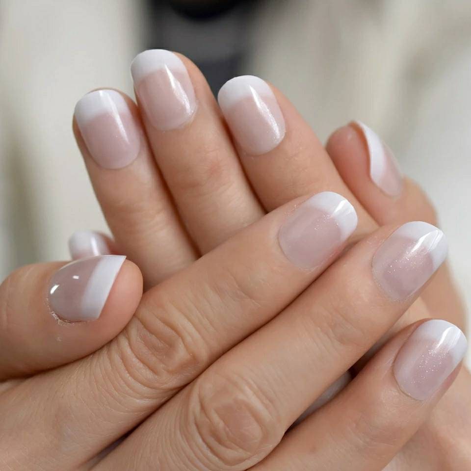24 Ombre French Mani Short Press on nails kit glue on nude natural