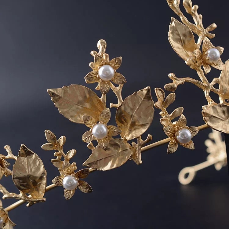 Gold Quinceanera Crowns King Queen headdress vine woodland bridal Halloween cosplay 