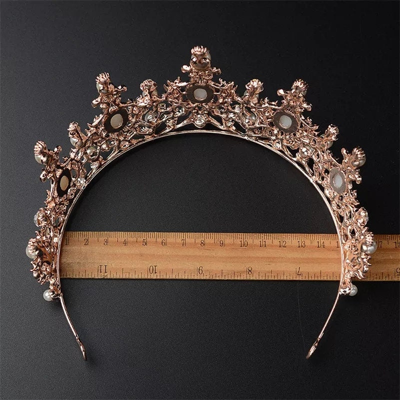Rose Gold Pearl Princess Tiara Pink Champagne Pearls Princess Queen headdress