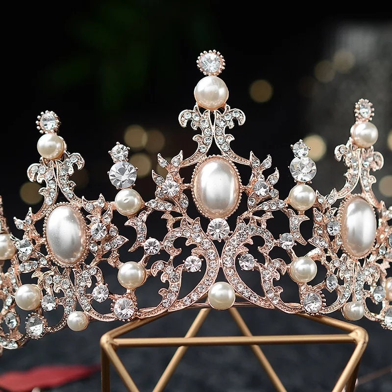 Rose Gold Pearl Princess Tiara Pink Champagne Pearls Princess Queen headdress