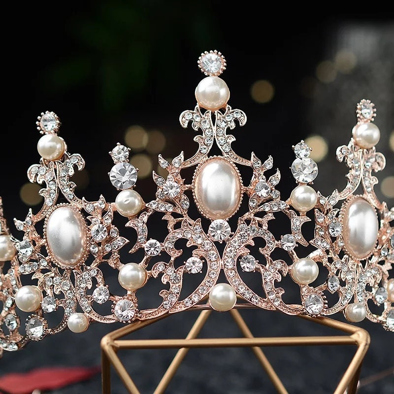 Rose Gold Pearl Princess Tiara  Pink Champagne Pearls Princess Queen headdress 