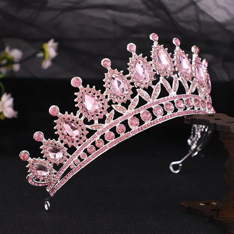 Pink Silver Tiara Crown Detailed rose gold Princess Queen headdress 