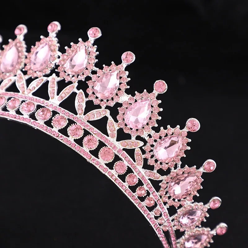 Pink Silver Tiara Crown Detailed rose gold Princess Queen headdress 