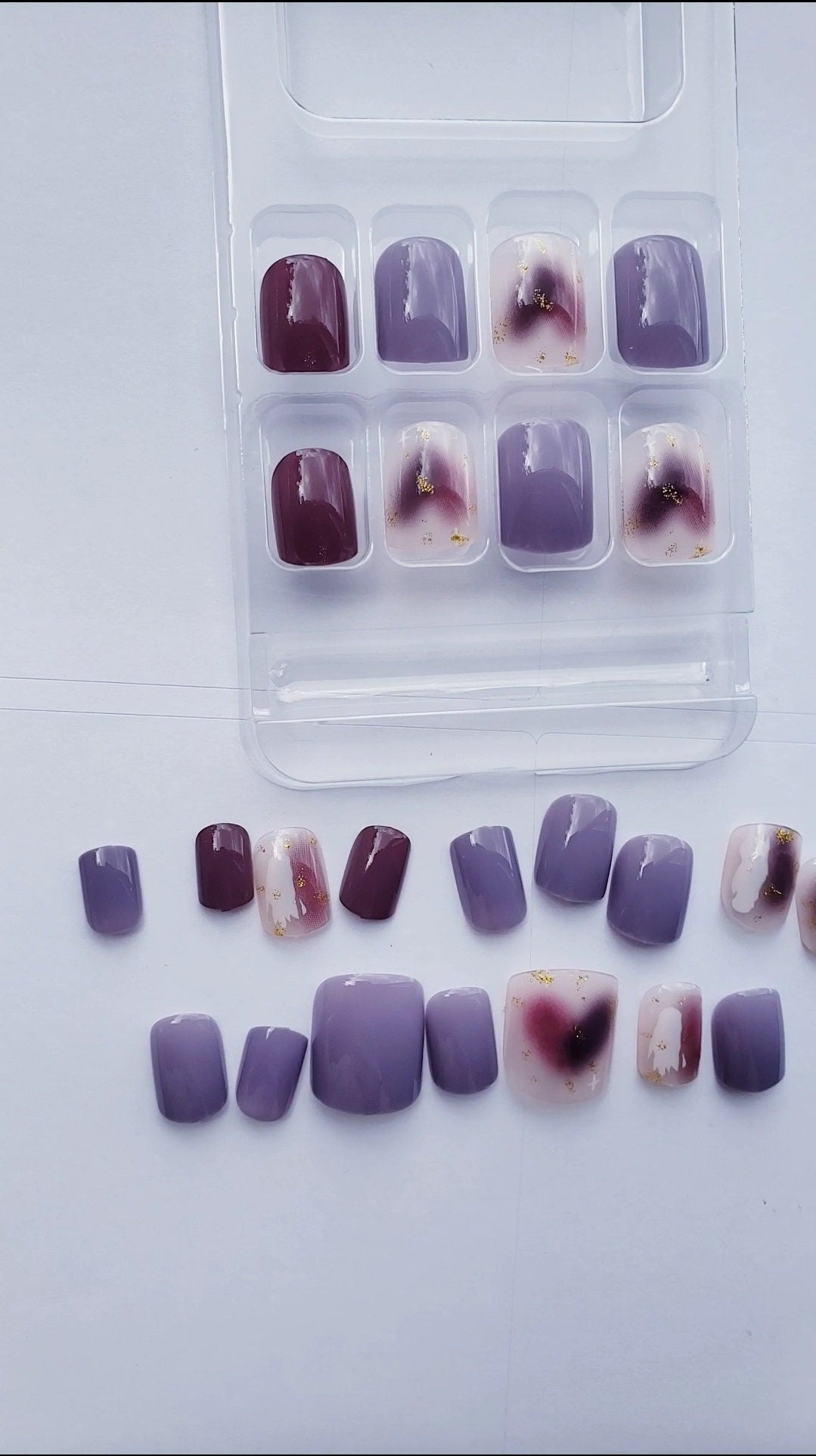 Purple Artsy Short Press On Nails – Ombre Glitter Jelly Grape Maroon Design surethings