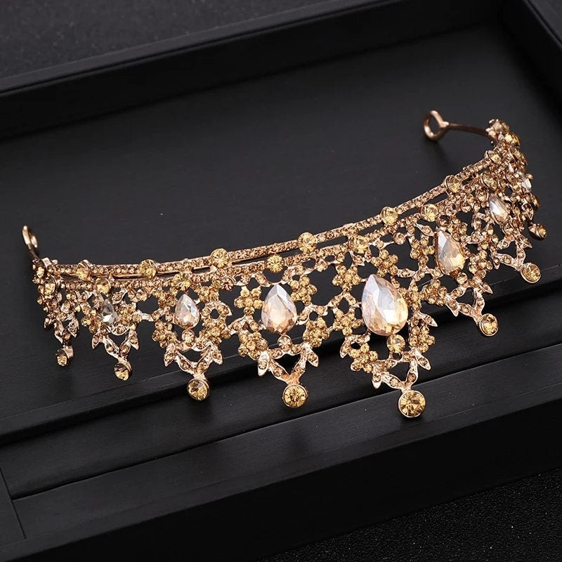 Gold princess crowns Queen headdress jewelry bridal Halloween cosplay diadem