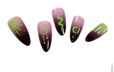 Goth Halloween witchy long press-on nails kit with stiletto shape – edgy 24Pcs nail set surethings