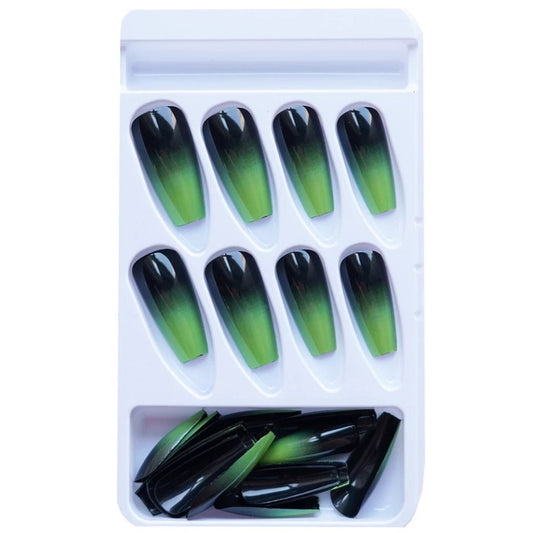 24 Green Ombre Goth Coffin Dark Long Press On nails Glue on Gothic edgy trendy slime bright dark