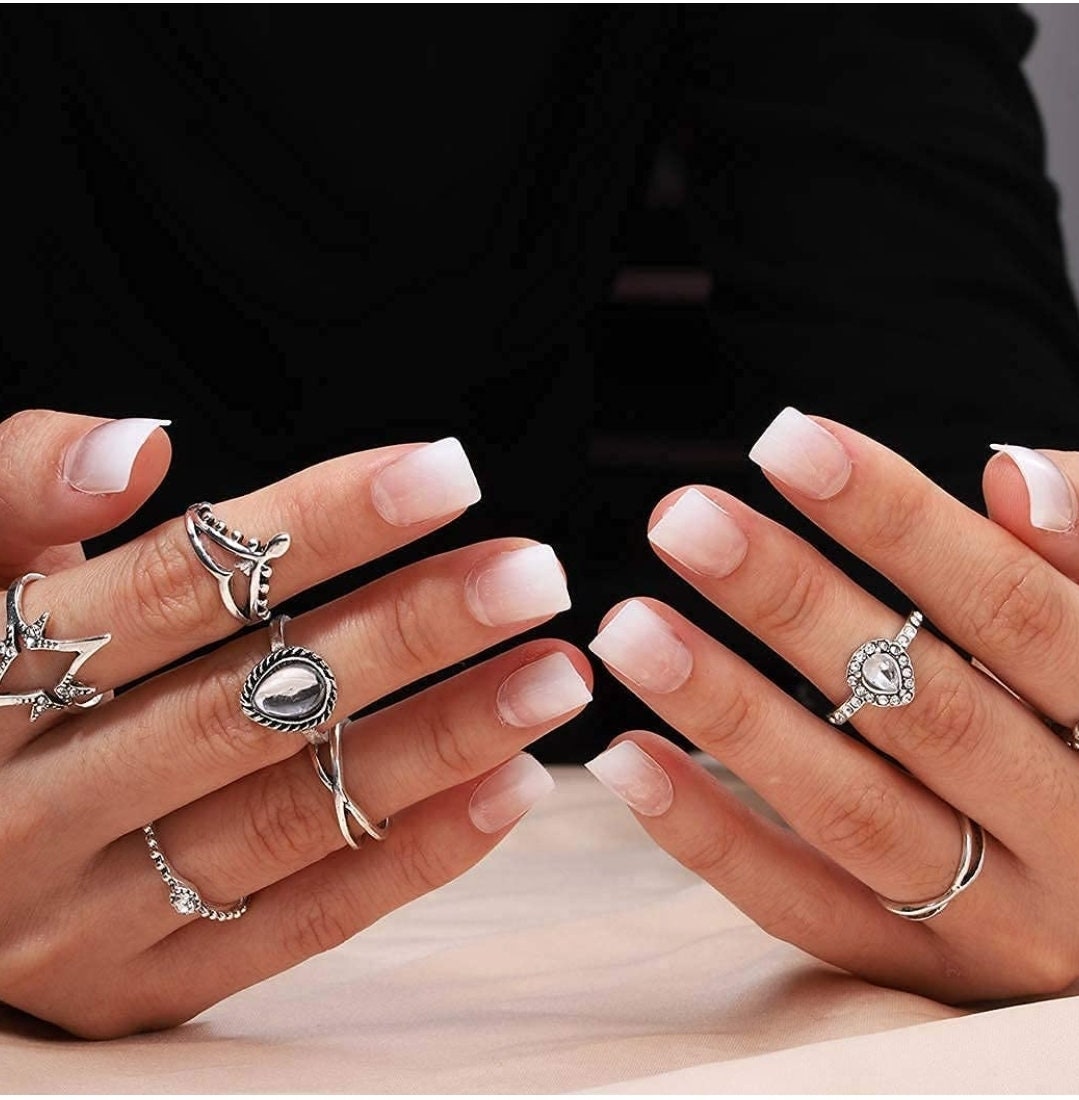 24 French Tip Ombre Short Press on nails glue on nude natural