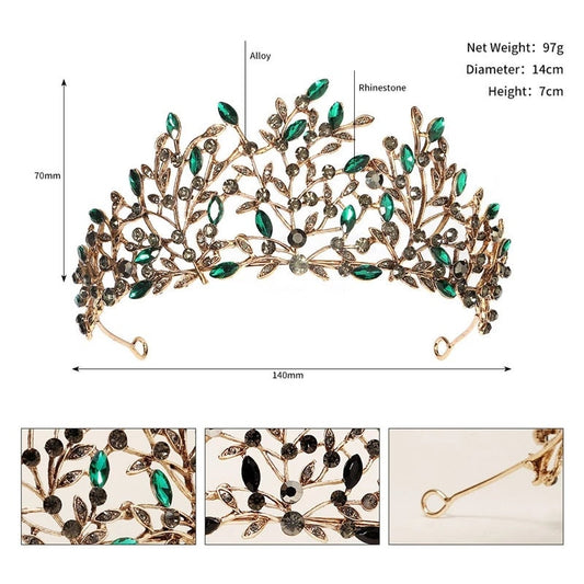 Woodland Baroque leaf crowns and tiaras Princess Queen green dark gray headdress jewelry