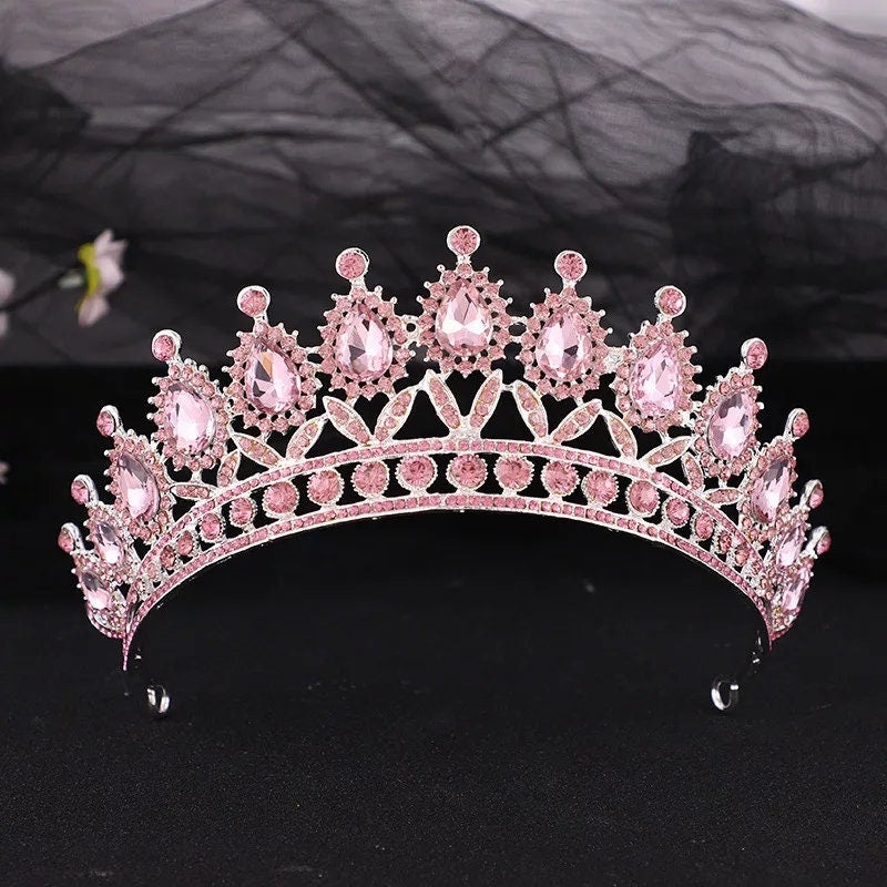 Pink Silver Tiara Crown Detailed rose gold Princess Queen headdress 