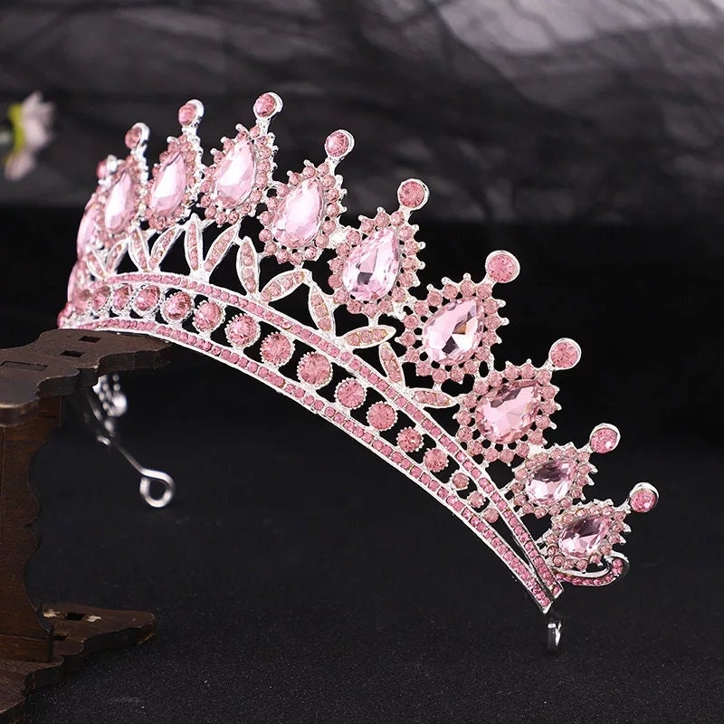 Pink Silver Tiara Crown Detailed rose gold Princess Queen headdress 