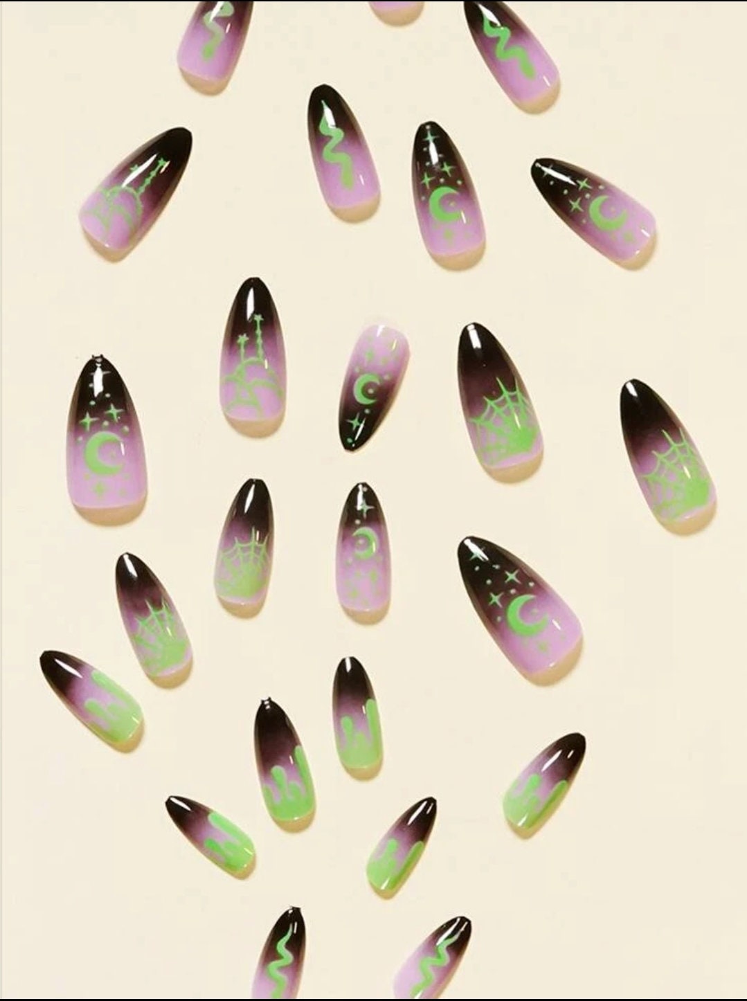 Goth Halloween witchy long press-on nails kit with stiletto shape – edgy 24Pcs nail set surethings
