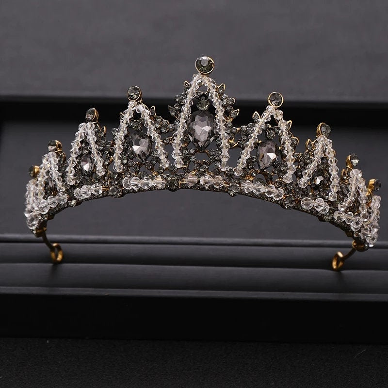 Vintage Baroque Black Tiara Crown Goth Dark Evil Queen diadem headdress jewelry