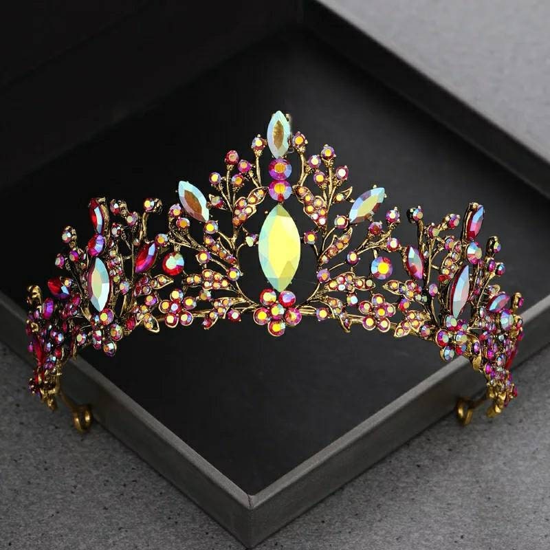 Holographic red multi color Tiara Crown Detailed Princess Queen headdress