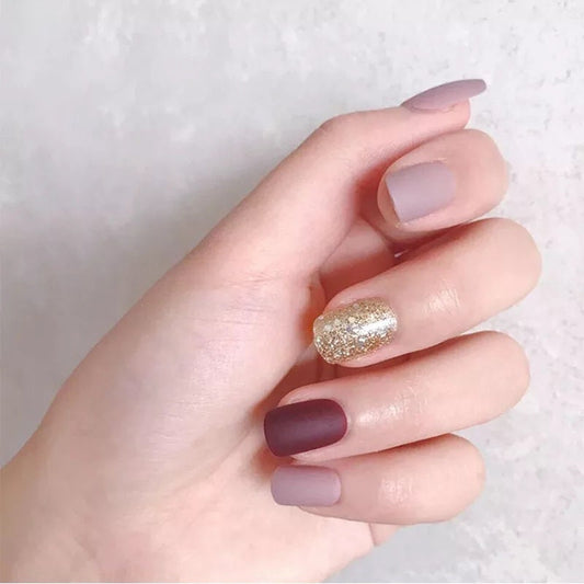 Short Press On Nails Maroon Mauve Gold Glitter Pink Nude Multicolor surethings