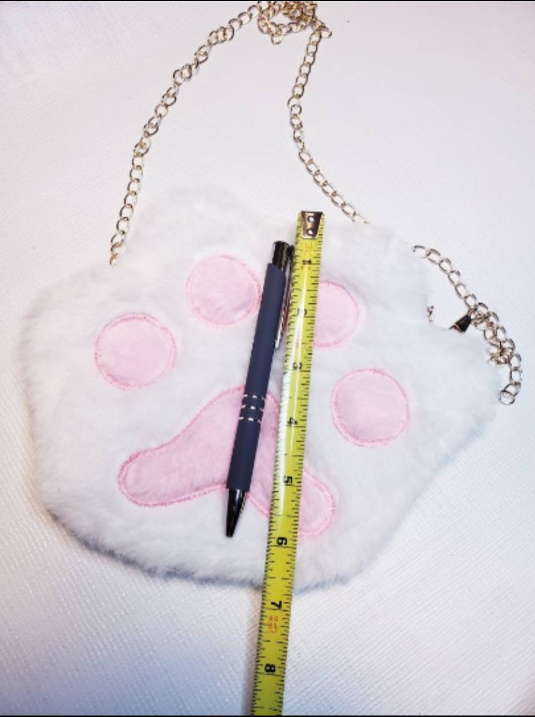 Cat Paw Purse Bag Faux Fur Fluffy soft kawaii cross body chain zipper pocket pastel pink toe beans white gray brown