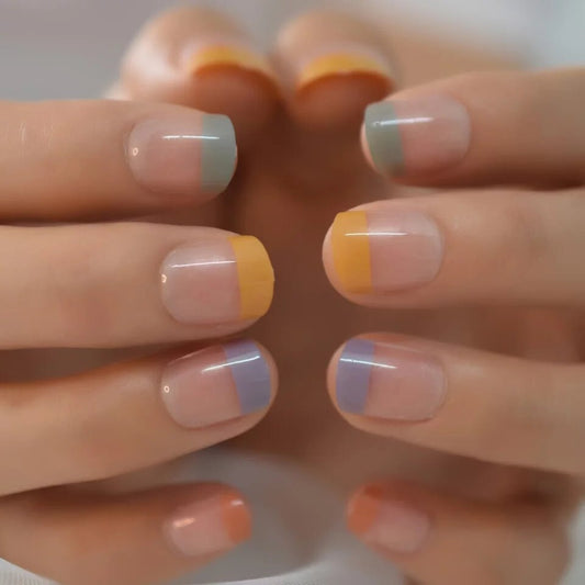 Short Press on Nails – 24 PCS Rainbow Nude French Ombre Natural Glue-On Manicure surethings
