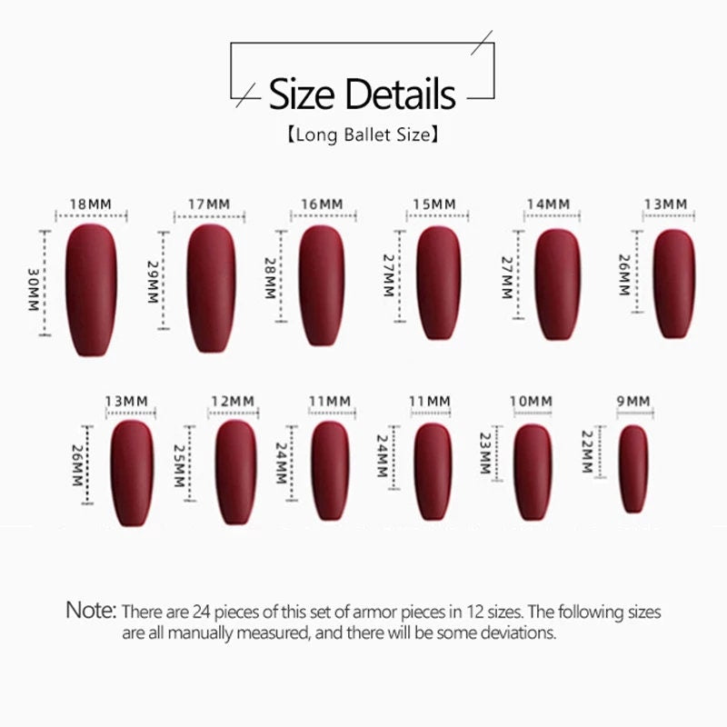 24 Gothic Frosted glass Matte Black Rose Long Press On Nails kit Frosted glue on edgy