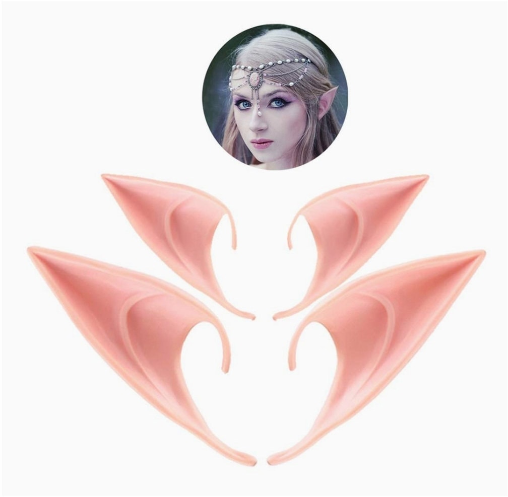 Pair Elf ears pale or tan latex flexible pointed elven faerie anime cosplay fantasy
