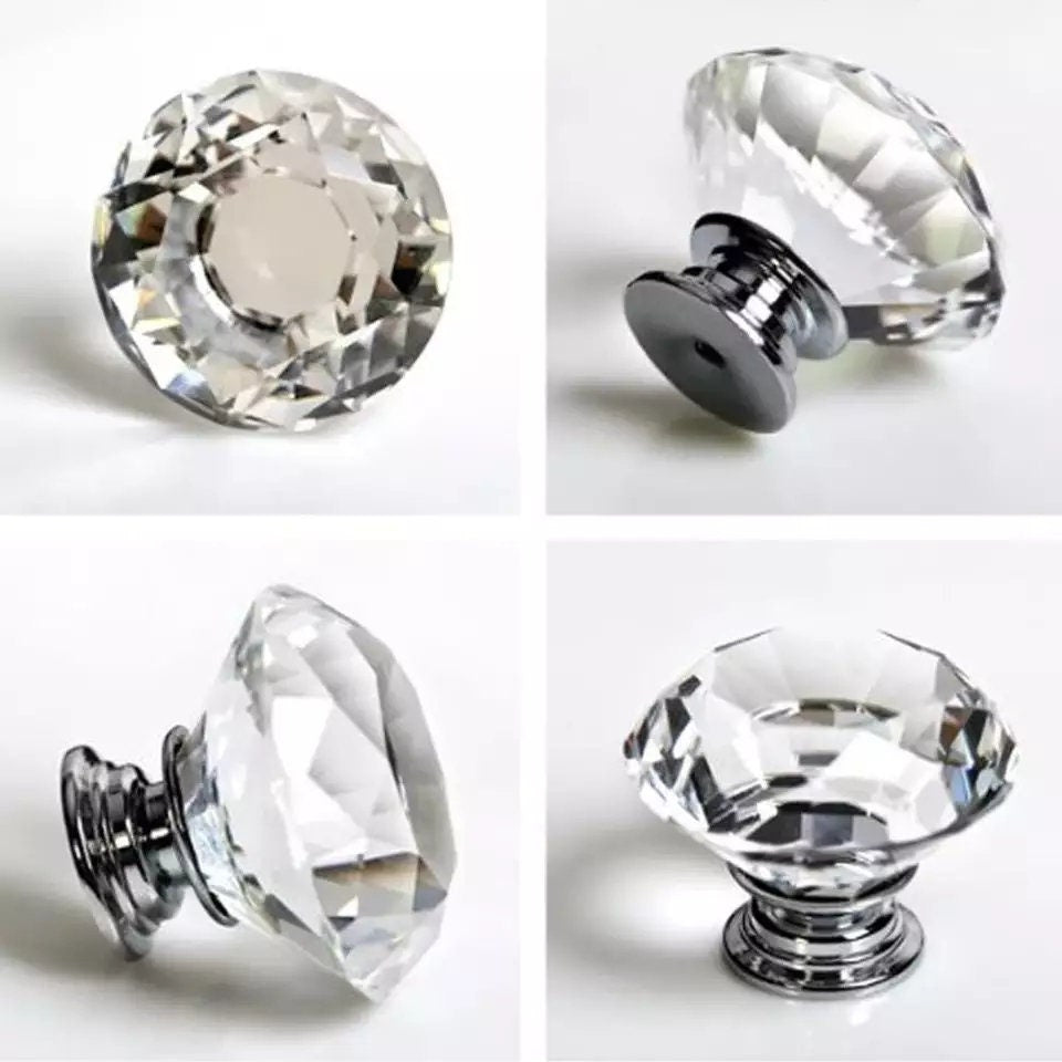Crystal Knob Cabinet Handles door pull Silver Chrome shiny luxury drawer wardrobe hardware kitchen bathroom